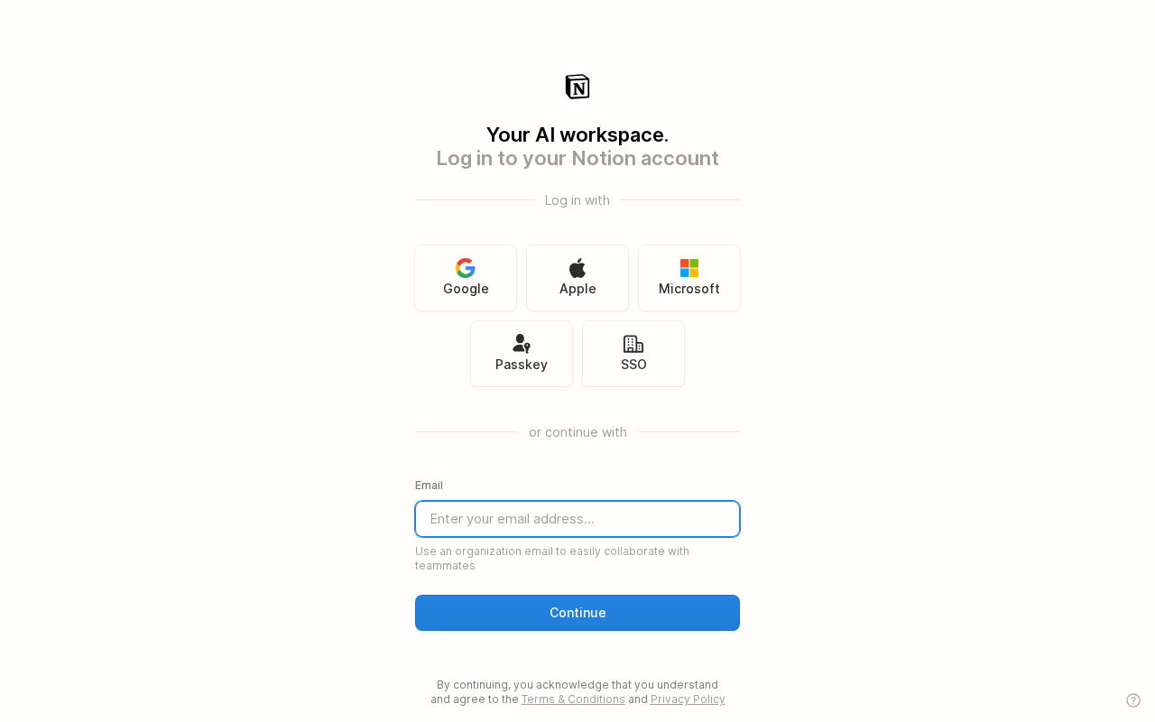 Notion login page