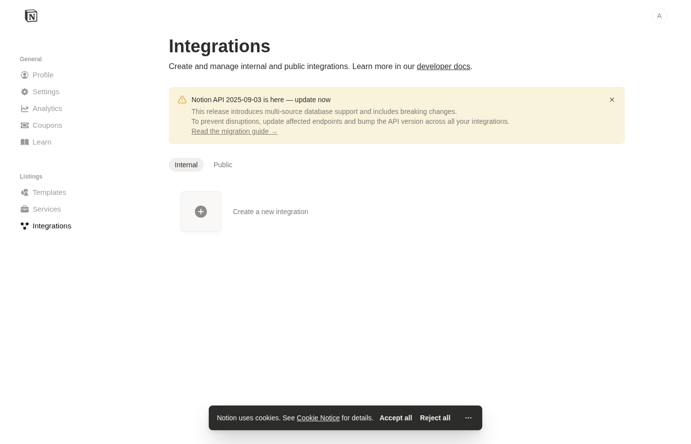 My Integrations page in Notion